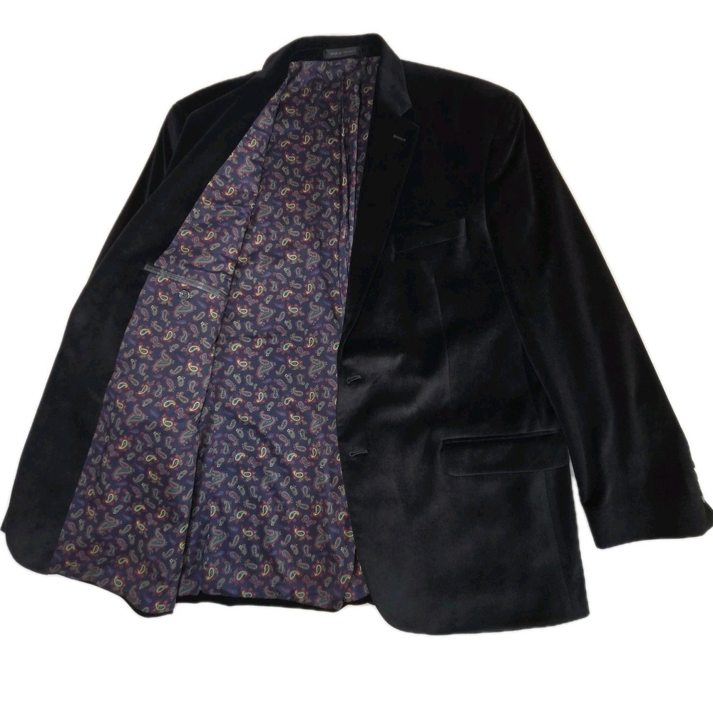 CHAPS Black Velvet Sport Blazer Jacket Mens 46R Paisley Lining